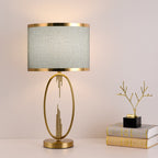 Modern Luxury Round Column Fabric Iron 1-Light Table Lamp For Living Room Lumendat