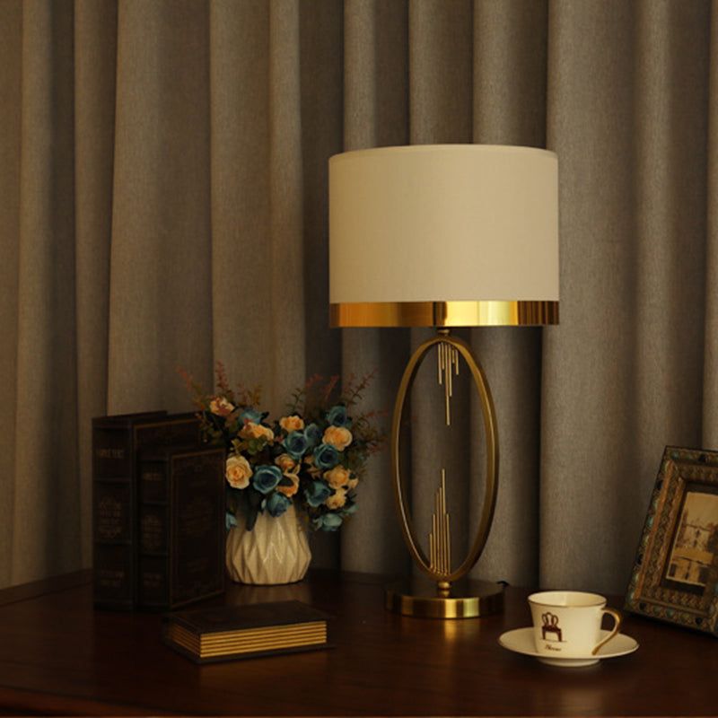 Modern Luxury Round Column Fabric Iron 1-Light Table Lamp For Living Room Lumendat