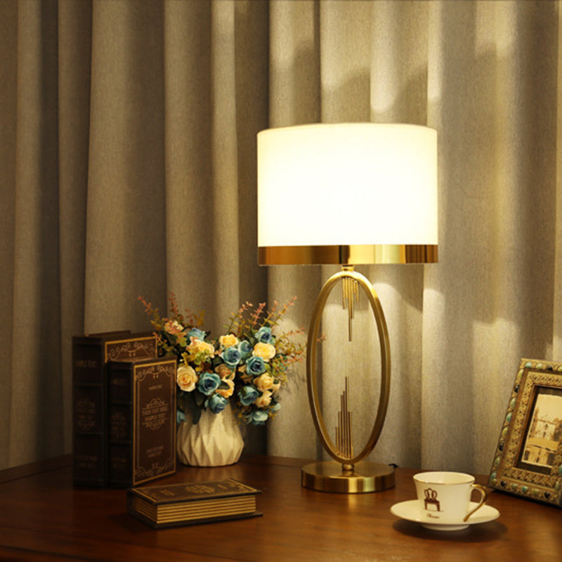 Modern Luxury Round Column Fabric Iron 1-Light Table Lamp For Living Room Lumendat