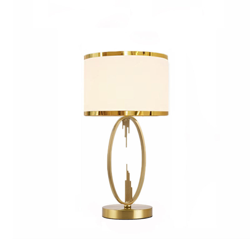 Modern Luxury Round Column Fabric Iron 1-Light Table Lamp For Living Room Lumendat
