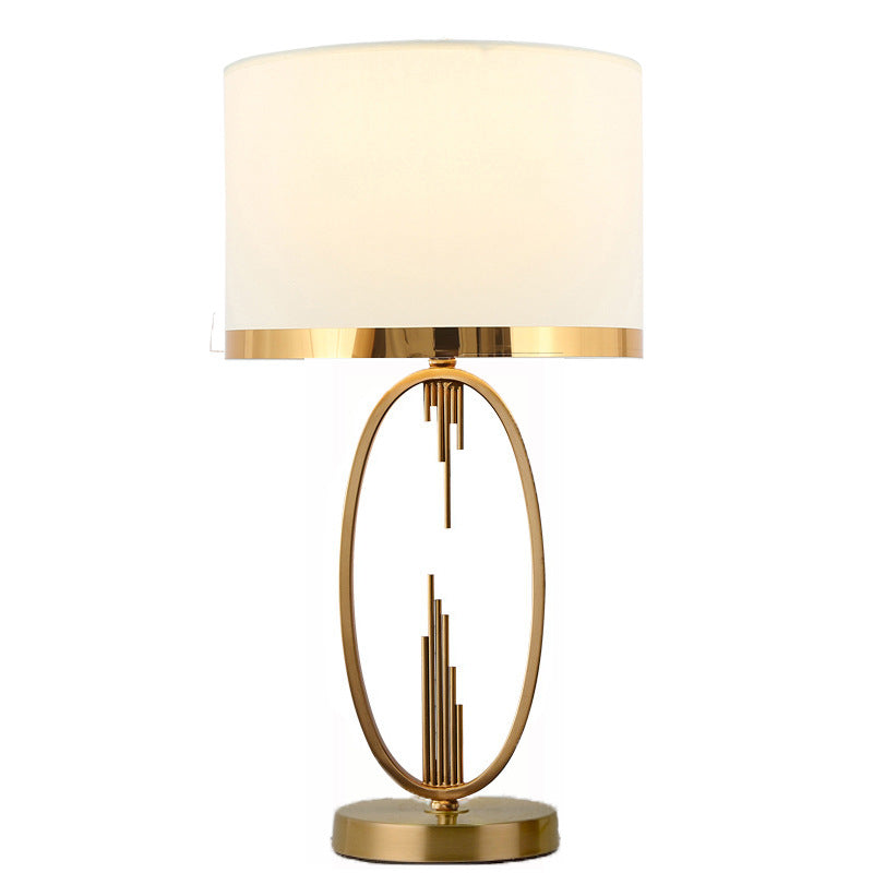 Modern Luxury Round Column Fabric Iron 1-Light Table Lamp For Living Room Lumendat