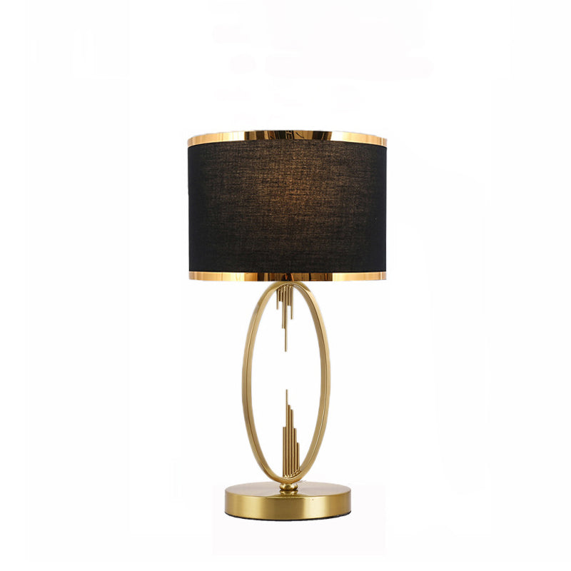 Modern Luxury Round Column Fabric Iron 1-Light Table Lamp For Living Room Lumendat
