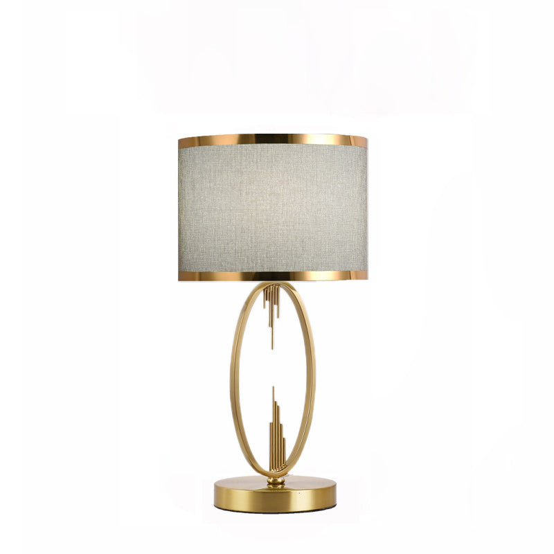 Modern Luxury Round Column Fabric Iron 1-Light Table Lamp For Living Room Lumendat