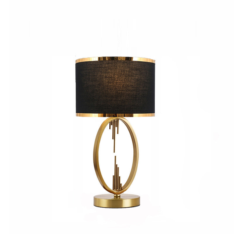 Modern Luxury Round Column Fabric Iron 1-Light Table Lamp For Living Room Lumendat