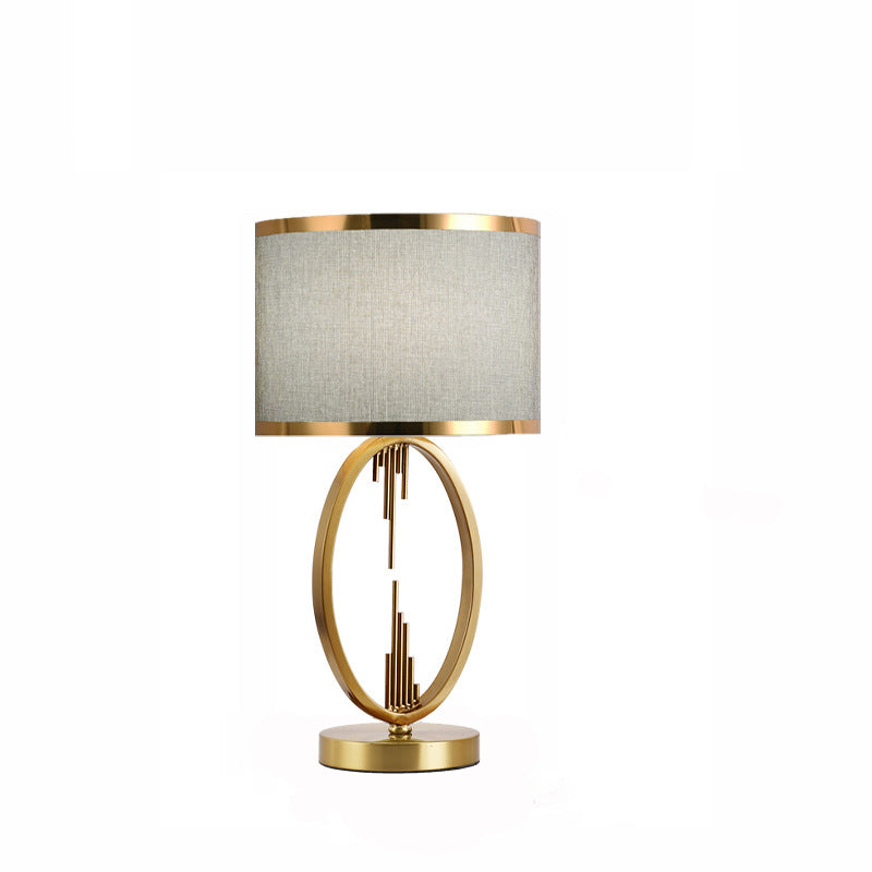 Modern Luxury Round Column Fabric Iron 1-Light Table Lamp For Living Room Lumendat