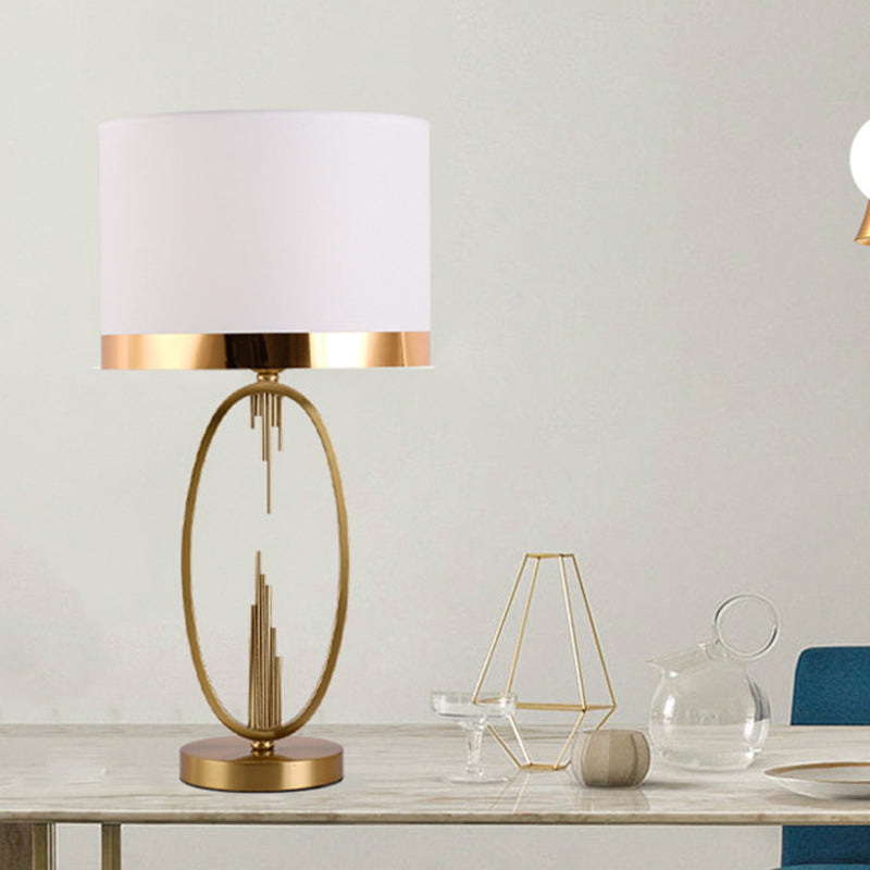 Modern Luxury Round Column Fabric Iron 1-Light Table Lamp For Living Room Lumendat