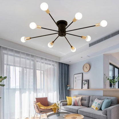 Contemporary Scandinavian Branch Linear Cylinder Glass Iron 6/8/10 Light Semi-Flush Mount Ceiling Light For Bedroom
