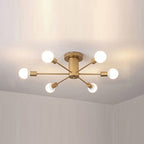 Contemporary Scandinavian Branch Linear Cylinder Glass Iron 6/8/10 Light Semi-Flush Mount Ceiling Light For Bedroom