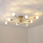 Contemporary Scandinavian Branch Linear Cylinder Glass Iron 6/8/10 Light Semi-Flush Mount Ceiling Light For Bedroom