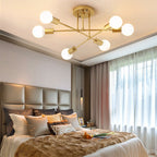 Contemporary Scandinavian Magic Bean Straight Cross Iron 6-Light Semi-Flush Mount Ceiling Light For Bedroom