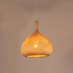 Traditional Chinese Cylinder Octopus Round Bamboo 1-Light Pendant Light For Living Room