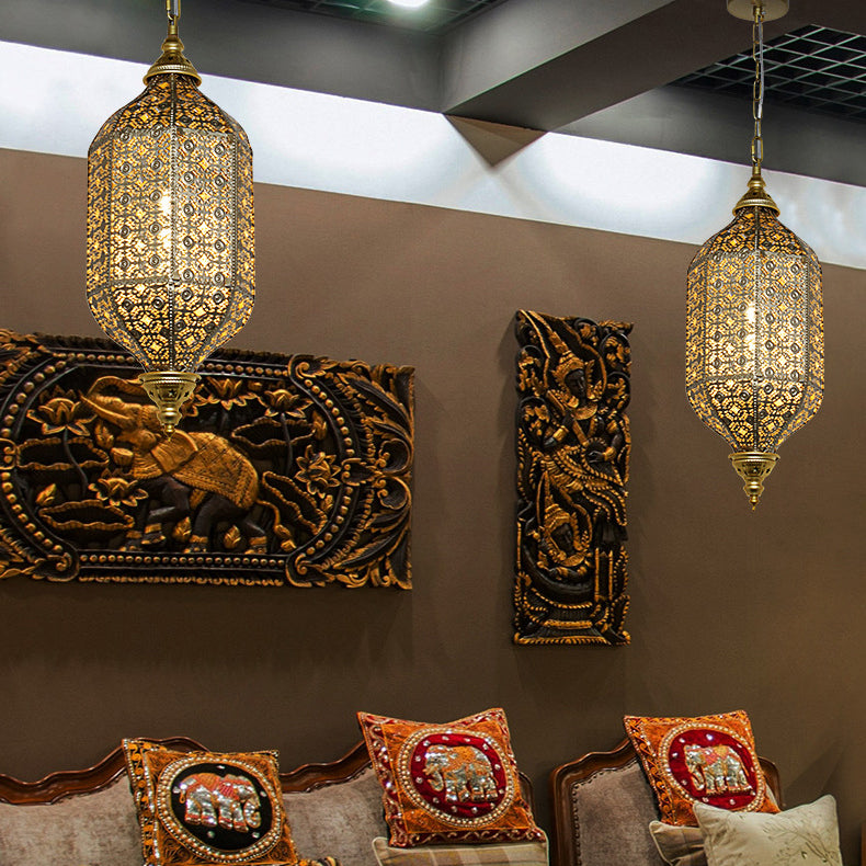 Traditional Vintage Round Column Iron 1-light Pendant Light for Living Room