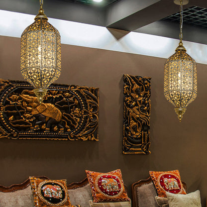 Traditional Vintage Round Column Iron 1-light Pendant Light for Living Room