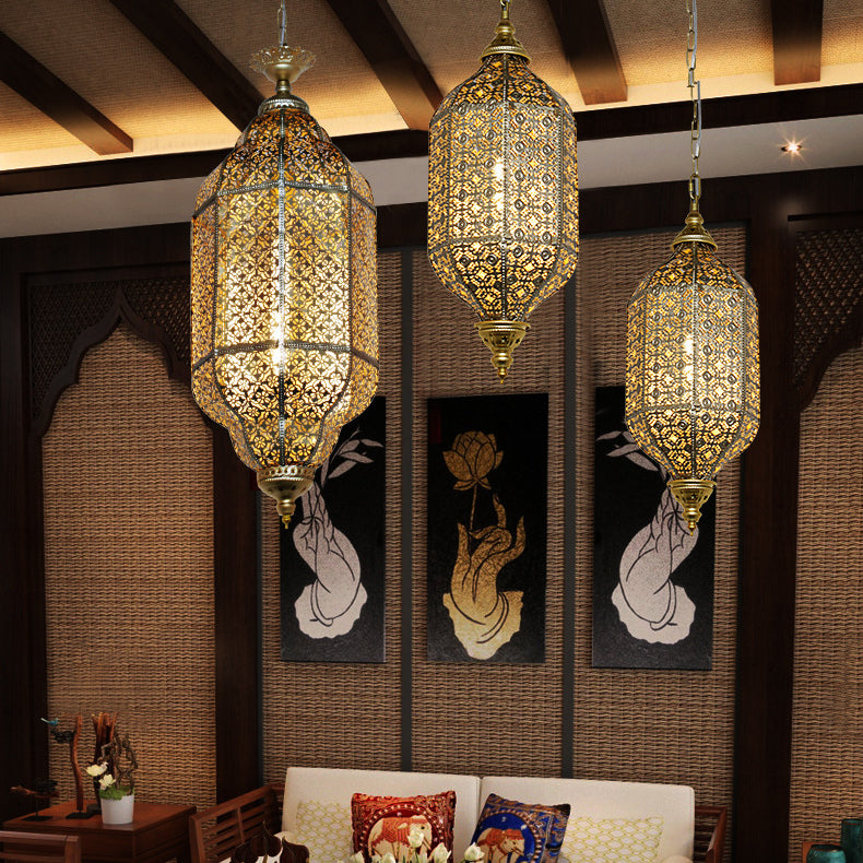 Traditional Vintage Round Column Iron 1-light Pendant Light for Living Room