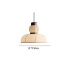 Traditional Japanese Half Round Column Fabric Wood 1-Light Pendant Light For Bedroom