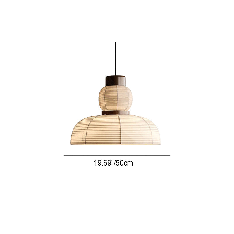Traditional Japanese Half Round Column Fabric Wood 1-Light Pendant Light For Bedroom