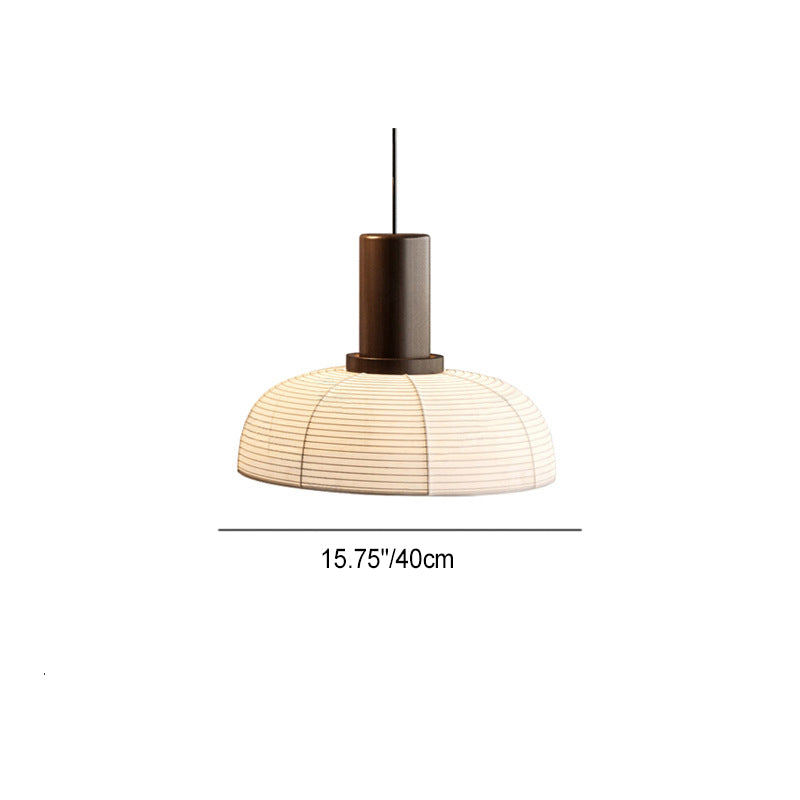 Traditional Japanese Half Round Column Fabric Wood 1-Light Pendant Light For Bedroom