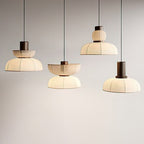 Traditional Japanese Half Round Column Fabric Wood 1-Light Pendant Light For Bedroom