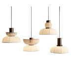 Traditional Japanese Half Round Column Fabric Wood 1-Light Pendant Light For Bedroom