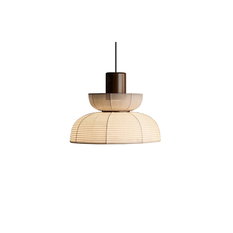 Traditional Japanese Half Round Column Fabric Wood 1-Light Pendant Light For Bedroom