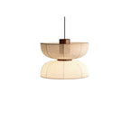 Traditional Japanese Half Round Column Fabric Wood 1-Light Pendant Light For Bedroom