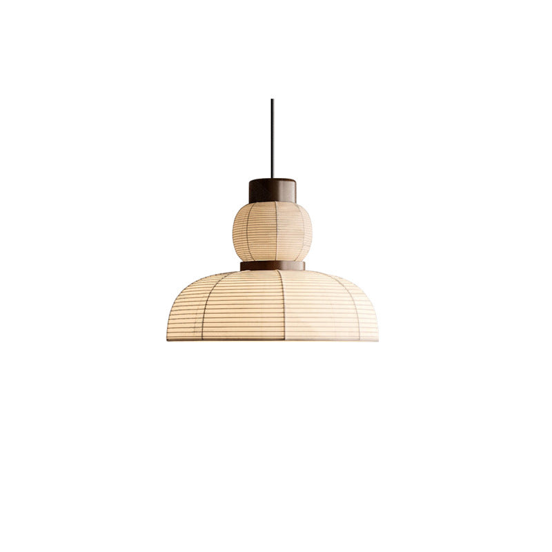 Traditional Japanese Half Round Column Fabric Wood 1-Light Pendant Light For Bedroom