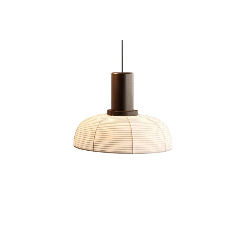 Traditional Japanese Half Round Column Fabric Wood 1-Light Pendant Light For Bedroom