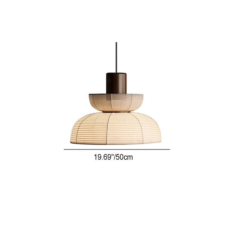 Traditional Japanese Half Round Column Fabric Wood 1-Light Pendant Light For Bedroom