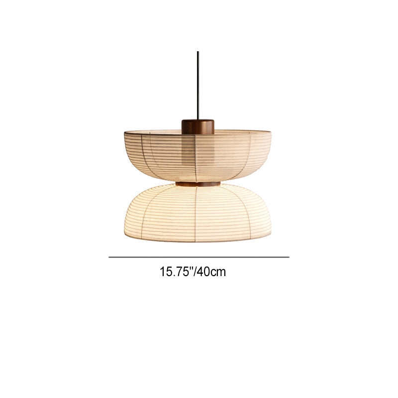 Traditional Japanese Half Round Column Fabric Wood 1-Light Pendant Light For Bedroom