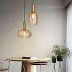 Contemporary Scandinavian Oval Round Column Glass Iron 1-Light Pendant Light For Living Room