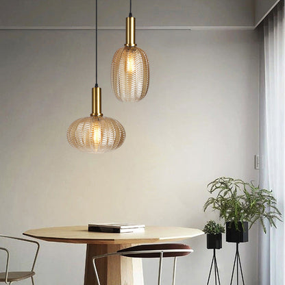 Contemporary Scandinavian Oval Round Column Glass Iron 1-Light Pendant Light For Living Room