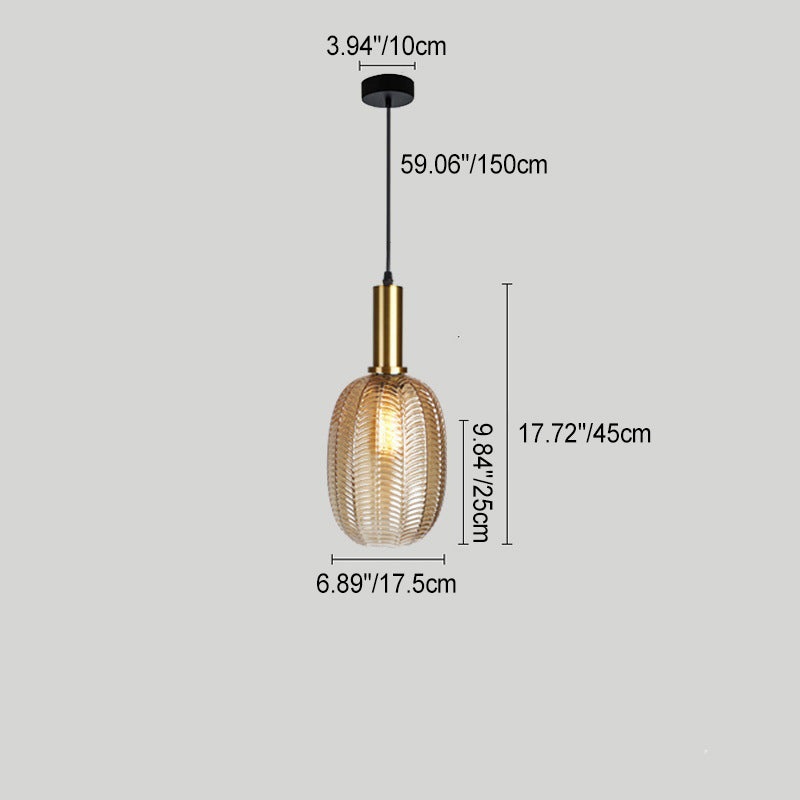 Contemporary Scandinavian Oval Round Column Glass Iron 1-Light Pendant Light For Living Room