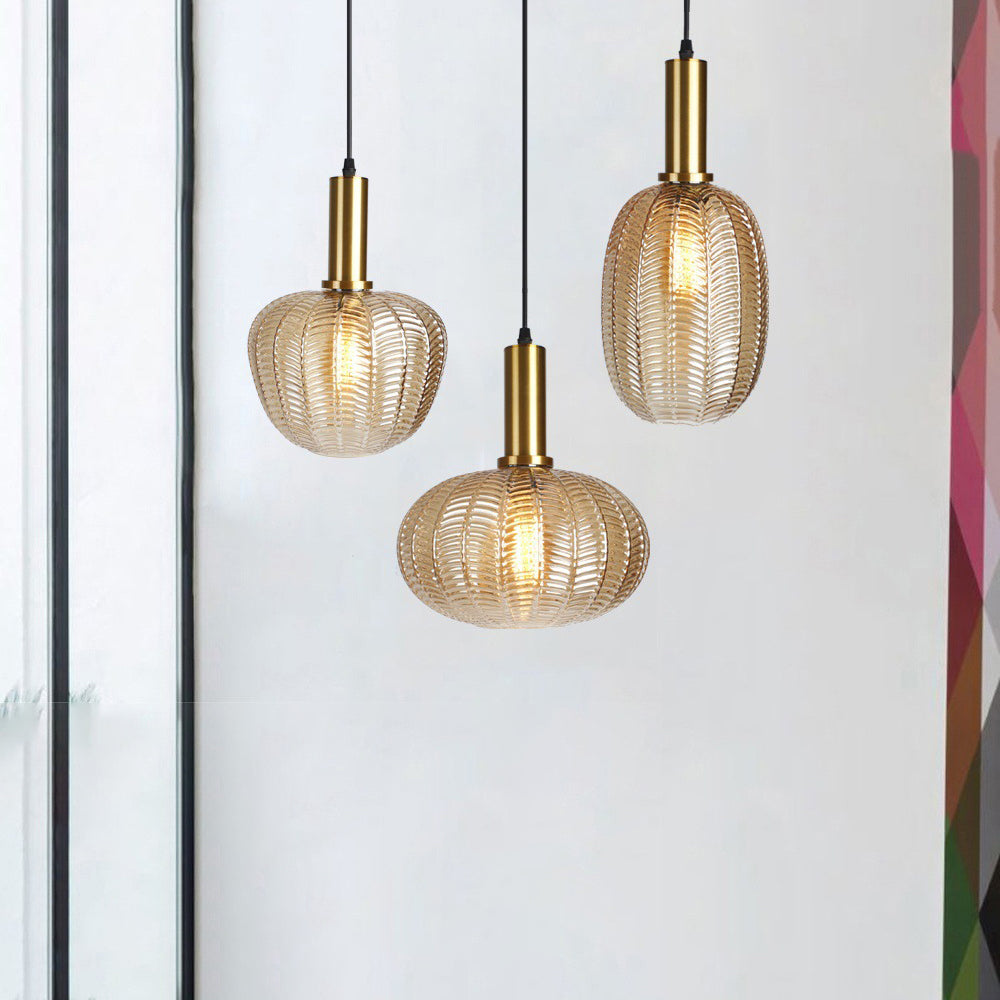 Contemporary Scandinavian Oval Round Column Glass Iron 1-Light Pendant Light For Living Room