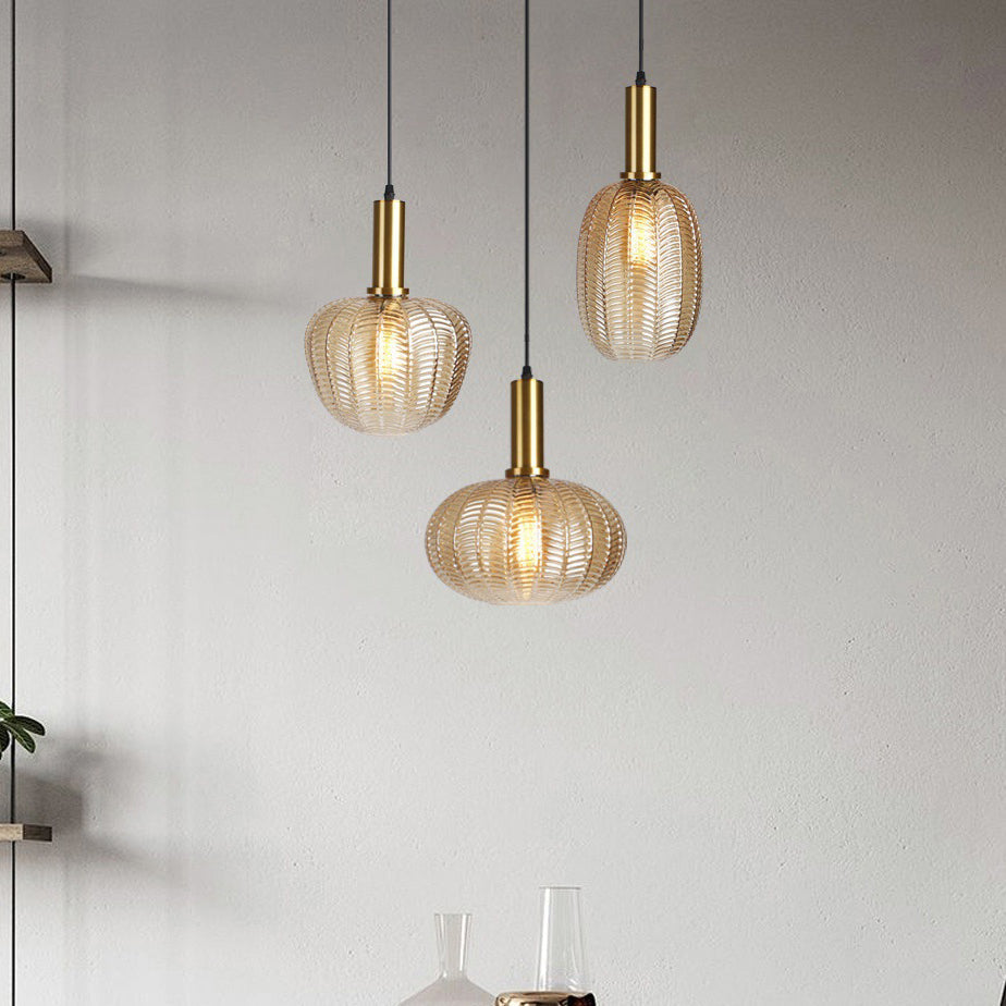 Contemporary Scandinavian Oval Round Column Glass Iron 1-Light Pendant Light For Living Room