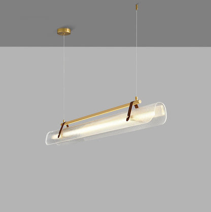 Contemporary Scandinavian Long Arched Cylinder Acrylic Leather Iron LED Island Light Chandelier for Living Room