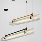 Contemporary Scandinavian Long Arched Cylinder Acrylic Leather Iron LED Island Light Chandelier for Living Room BulbSquare