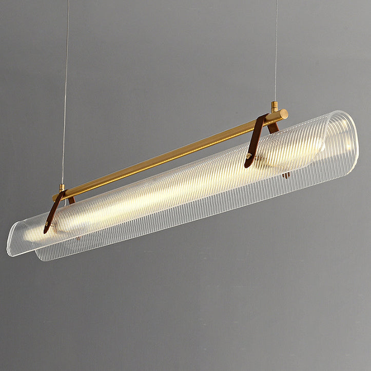 Contemporary Scandinavian Long Arched Cylinder Acrylic Leather Iron LED Island Light Chandelier for Living Room BulbSquare