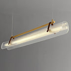 Contemporary Scandinavian Long Arched Cylinder Acrylic Leather Iron LED Island Light Chandelier for Living Room BulbSquare