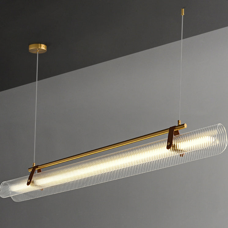 Contemporary Scandinavian Long Arched Cylinder Acrylic Leather Iron LED Island Light Chandelier for Living Room BulbSquare