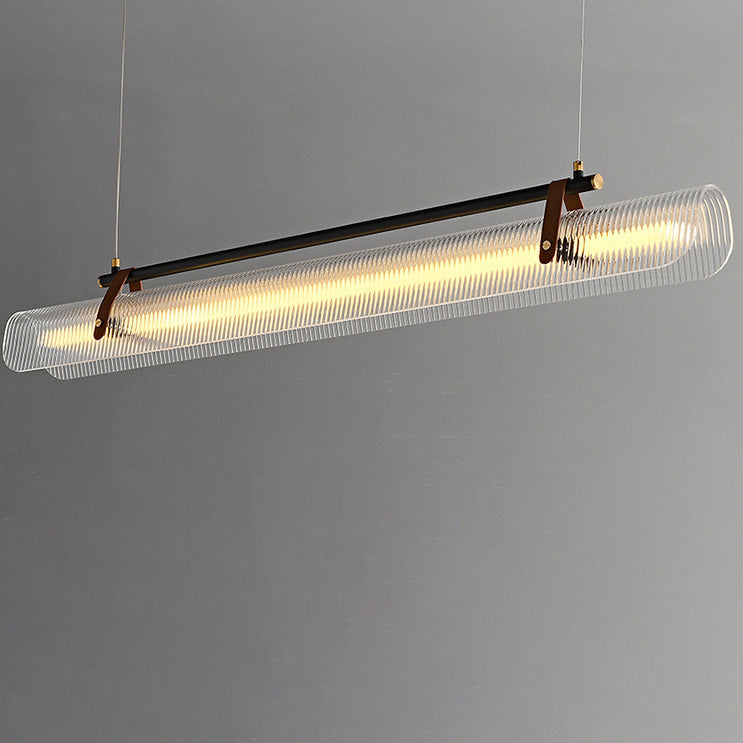 Contemporary Scandinavian Long Arched Cylinder Acrylic Leather Iron LED Island Light Chandelier for Living Room BulbSquare