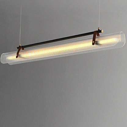 Contemporary Scandinavian Long Arched Cylinder Acrylic Leather Iron LED Island Light Chandelier for Living Room
