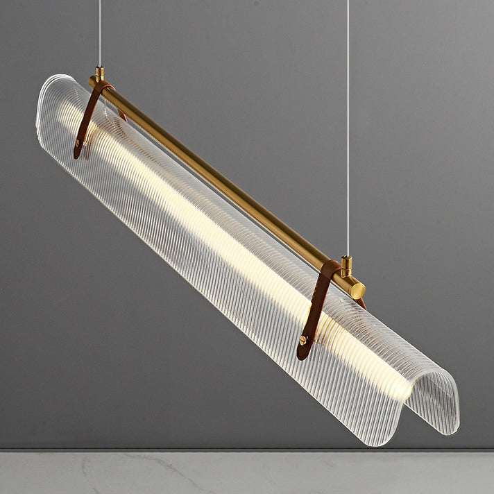 Contemporary Scandinavian Long Arched Cylinder Acrylic Leather Iron LED Island Light Chandelier for Living Room BulbSquare