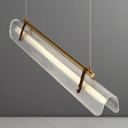 Contemporary Scandinavian Long Arched Cylinder Acrylic Leather Iron LED Island Light Chandelier for Living Room BulbSquare