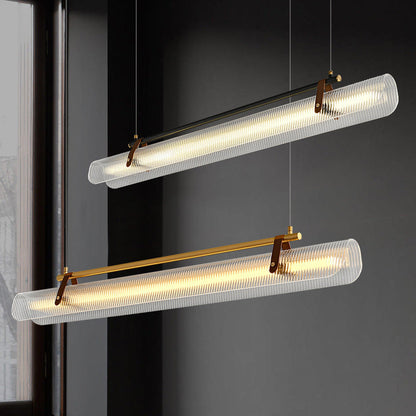 Contemporary Scandinavian Long Arched Cylinder Acrylic Leather Iron LED Island Light Chandelier for Living Room