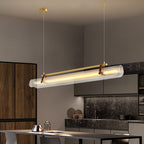 Contemporary Scandinavian Long Arched Cylinder Acrylic Leather Iron LED Island Light Chandelier for Living Room BulbSquare