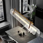Contemporary Scandinavian Long Arched Cylinder Acrylic Leather Iron LED Island Light Chandelier for Living Room BulbSquare