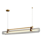 Contemporary Scandinavian Long Arched Cylinder Acrylic Leather Iron LED Island Light Chandelier for Living Room BulbSquare