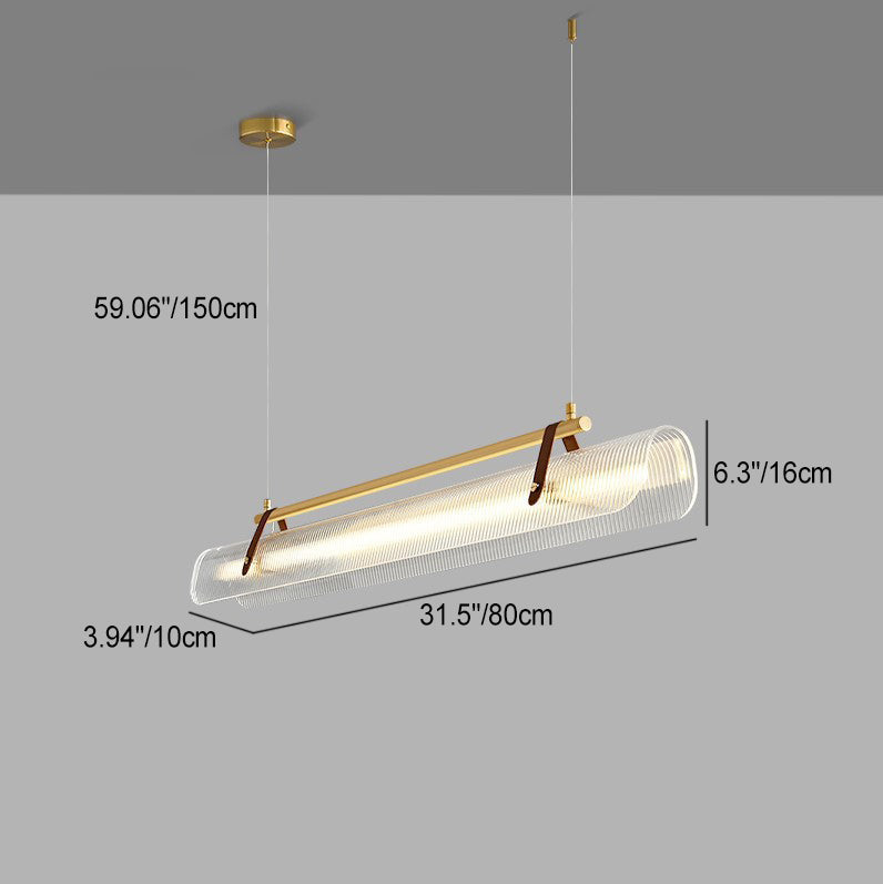 Contemporary Scandinavian Long Arched Cylinder Acrylic Leather Iron LED Island Light Chandelier for Living Room BulbSquare