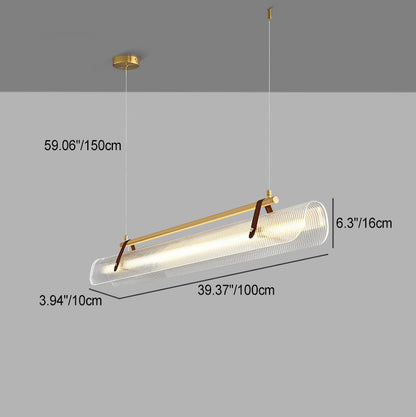 Contemporary Scandinavian Long Arched Cylinder Acrylic Leather Iron LED Island Light Chandelier for Living Room