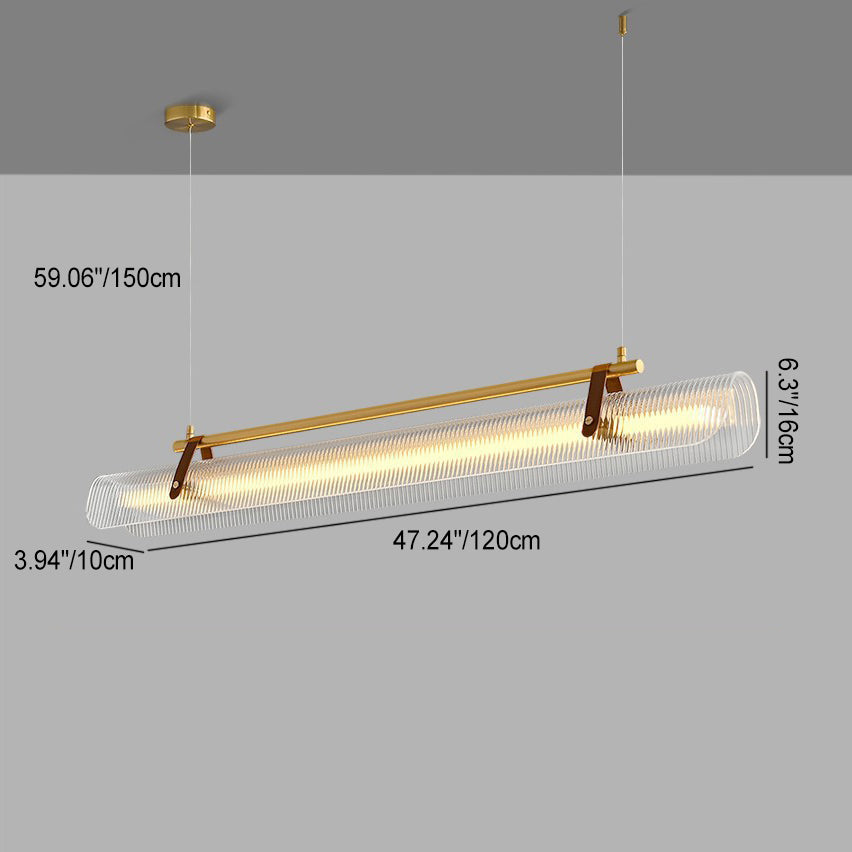 Contemporary Scandinavian Long Arched Cylinder Acrylic Leather Iron LED Island Light Chandelier for Living Room BulbSquare